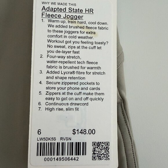 NWT Lululemon Adapted State High-Rise Fleece Jogger Full Length in Riverstone - Picture 4 of 4